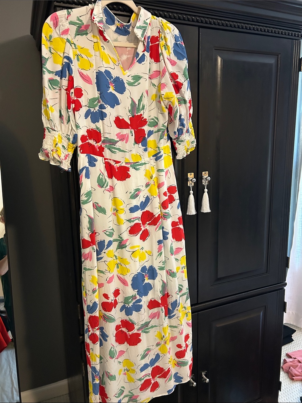 Rixo Floral Ruffle Midi Dress in Multi-Color Size 8 - Picture 5 of 7